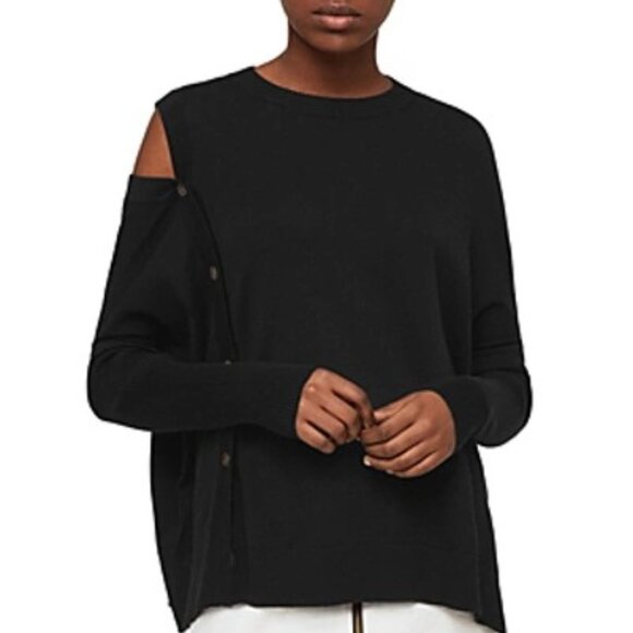 ALLSAINTS "RIA" COLD SHOULDER SIDE BUTTON SWEATER - Picture 6 of 14